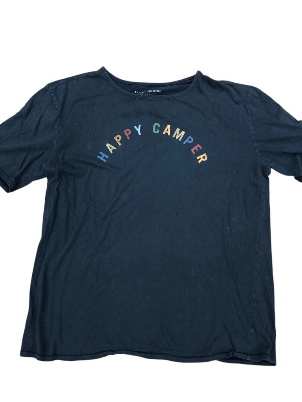 LUCKY BRAND Happy Camper T Shirt Men's SMALL Soft Short Sleeve Grey Loose Tee